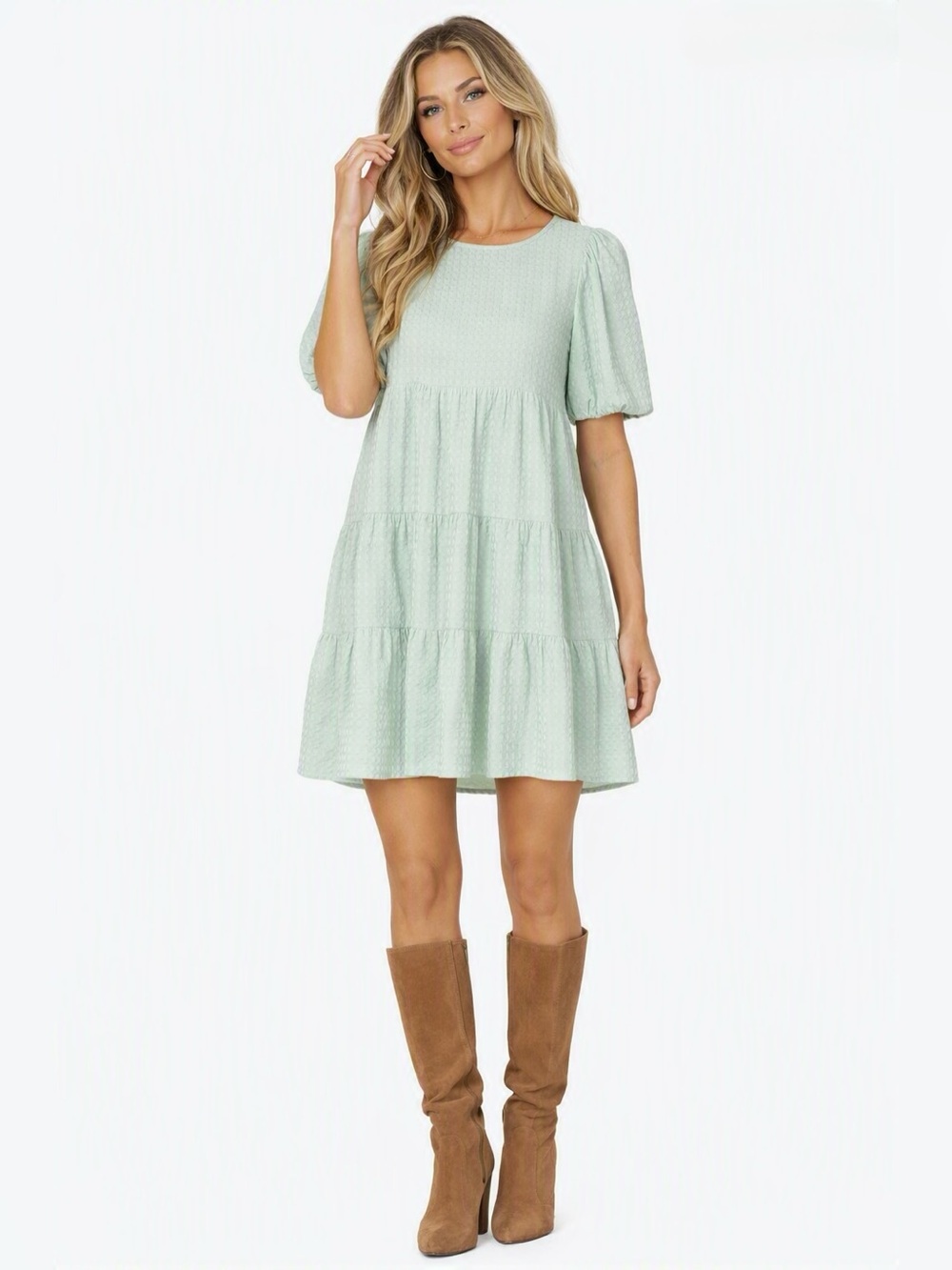 NWT Mink Pink tiered mini dress light green puff sleeve girly romantic feminine